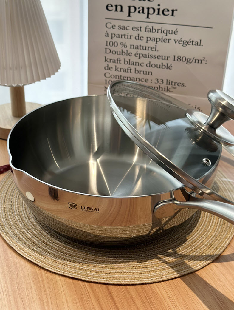Chảo sâu lòng inox y tế 316 size 16-26cm nắp kính đáy bằng LK011