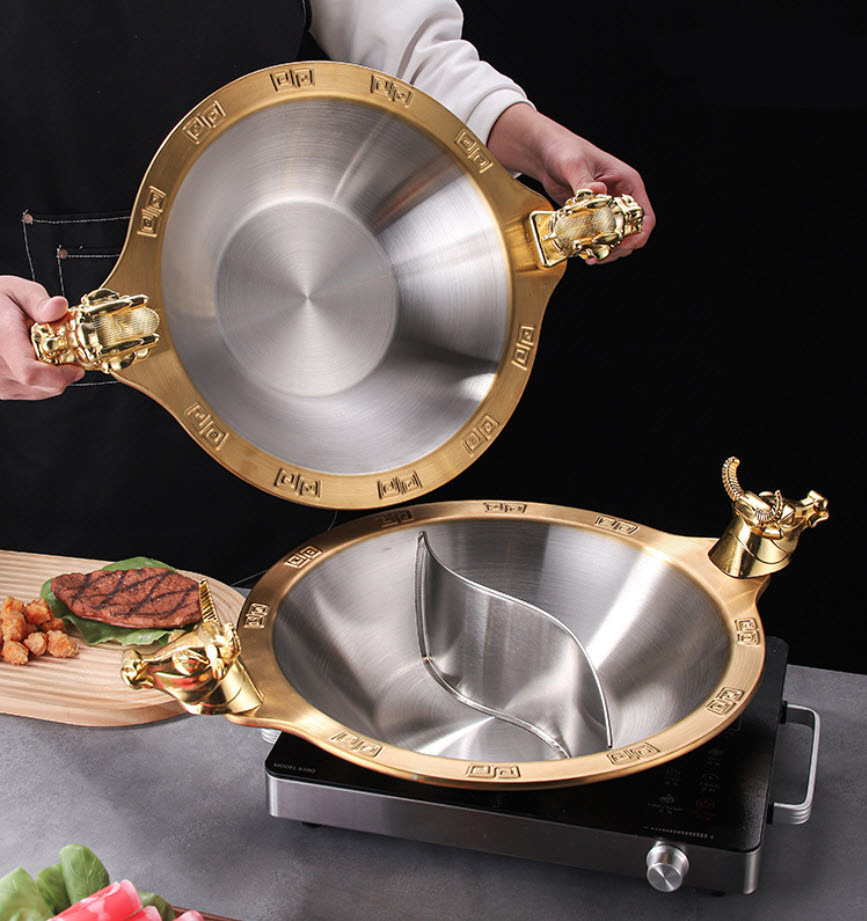 Nồi lẩu đầu Rồng nồi lẩu Tứ Xuyên 1-2 ngăn inox 304 size 32-40cm CCD015