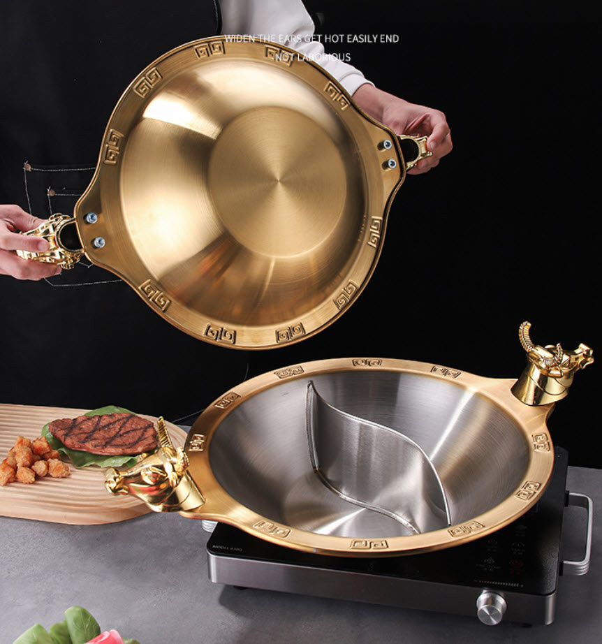 Nồi lẩu đầu Rồng nồi lẩu Tứ Xuyên 1-2 ngăn inox 304 size 32-40cm CCD015