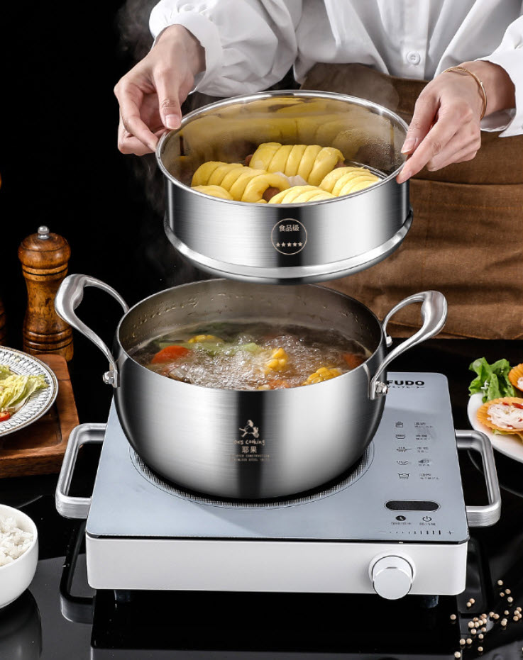 Nồi trái táo inox 316 có xửng hấp đa năng size 18-24cm CCD023