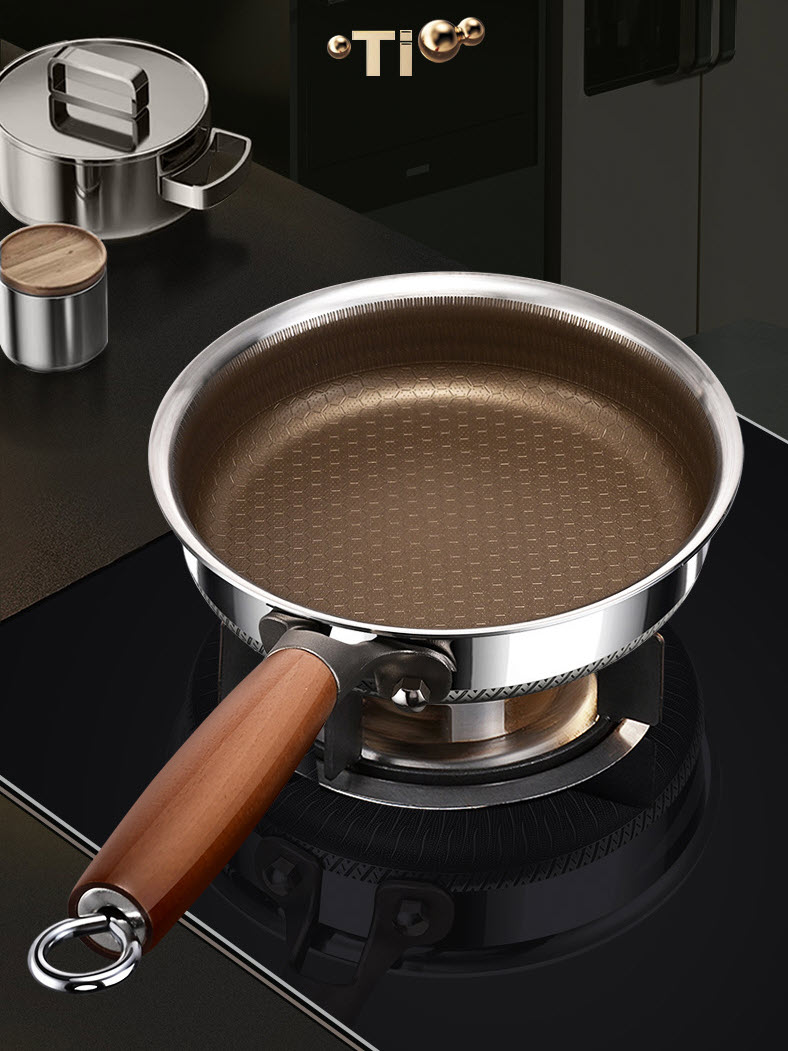 Chảo inox 316 đáy bằng phủ titanium vân tổ ong size 16-22cm FLS013