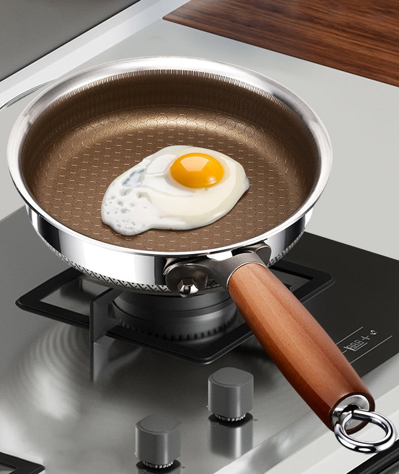 Chảo inox 316 đáy bằng phủ titanium vân tổ ong size 16-22cm FLS013