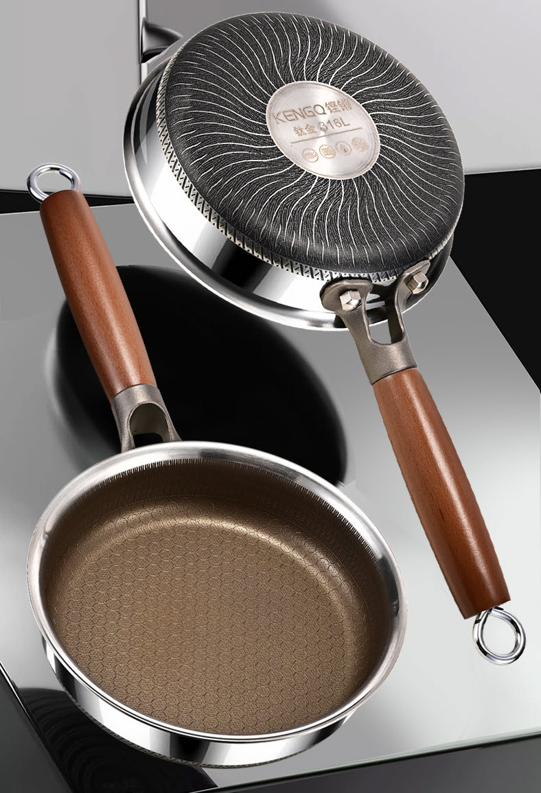 Chảo inox 316 đáy bằng phủ titanium vân tổ ong size 16-22cm FLS013
