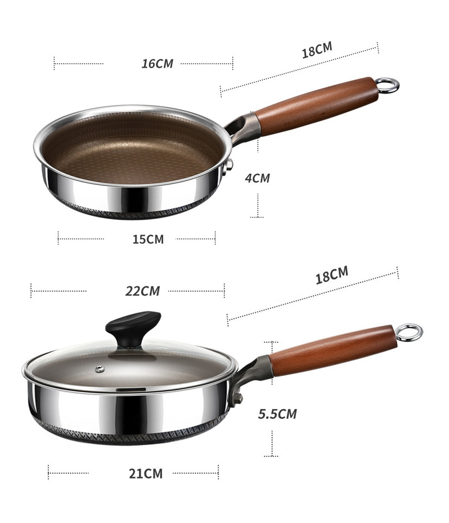 Chảo inox 316 đáy bằng phủ titanium vân tổ ong size 16-22cm FLS013