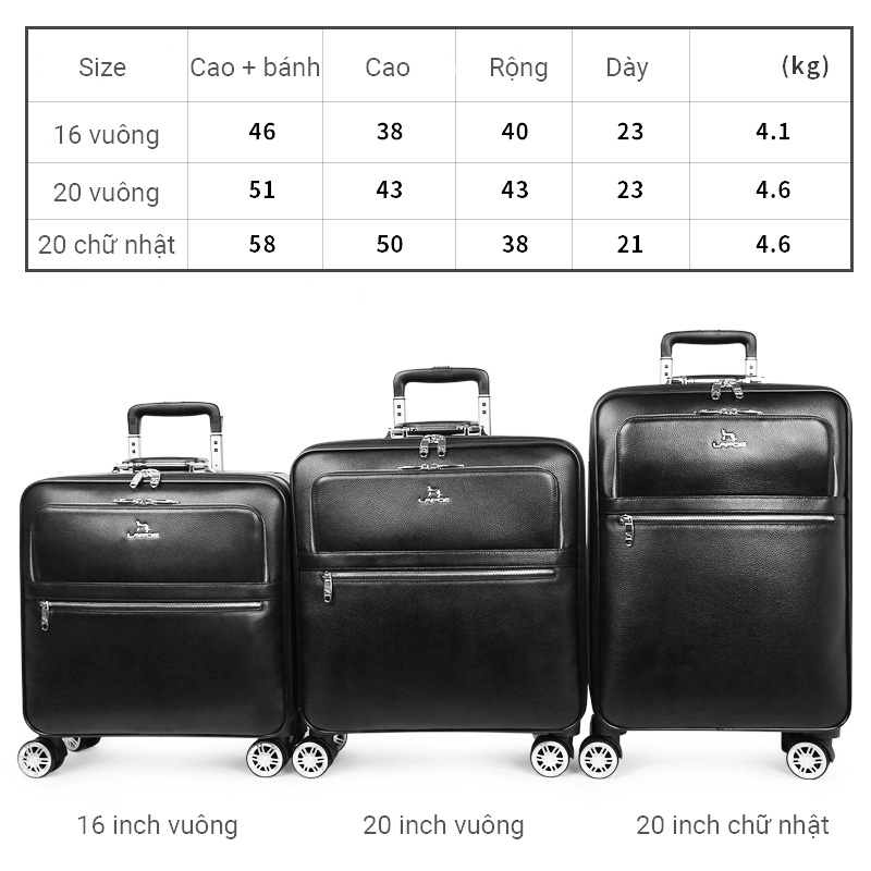 Vali kéo du lịch Lapoe Da Bò thật size 16-20 inch LB5816
