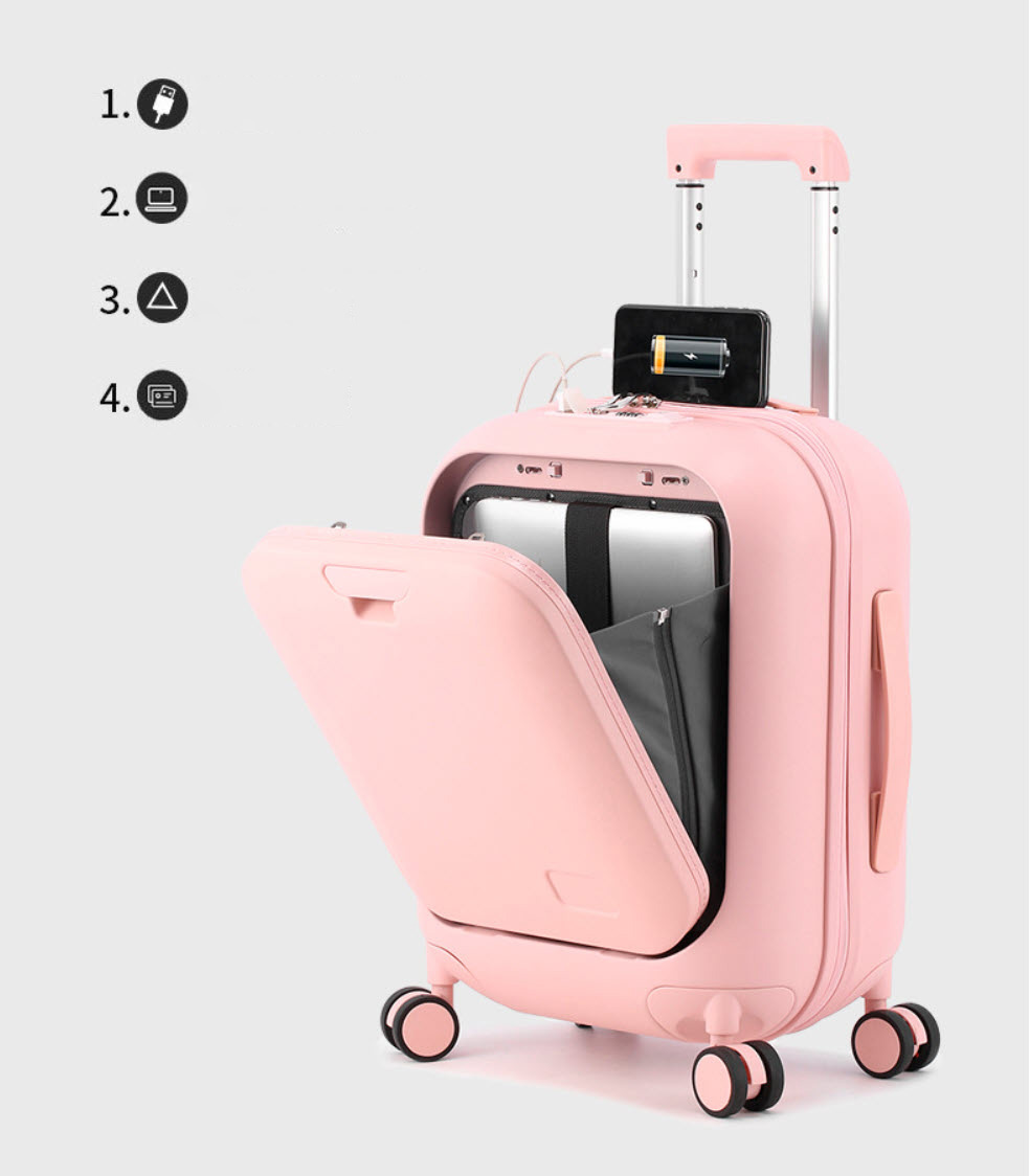 Vali kéo du lịch nhựa PC khóa TSA cổng sạc USB size 18-24inch T898