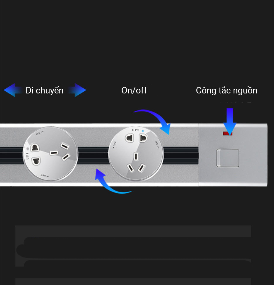 Ổ cắm điện thanh ray trượt có công tắc quản lý nguồn 8000W - 32A GD01