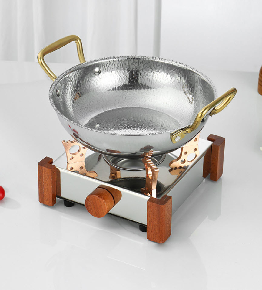 Bếp cồn inox viền chân gỗ cao cấp 20cm GJ103