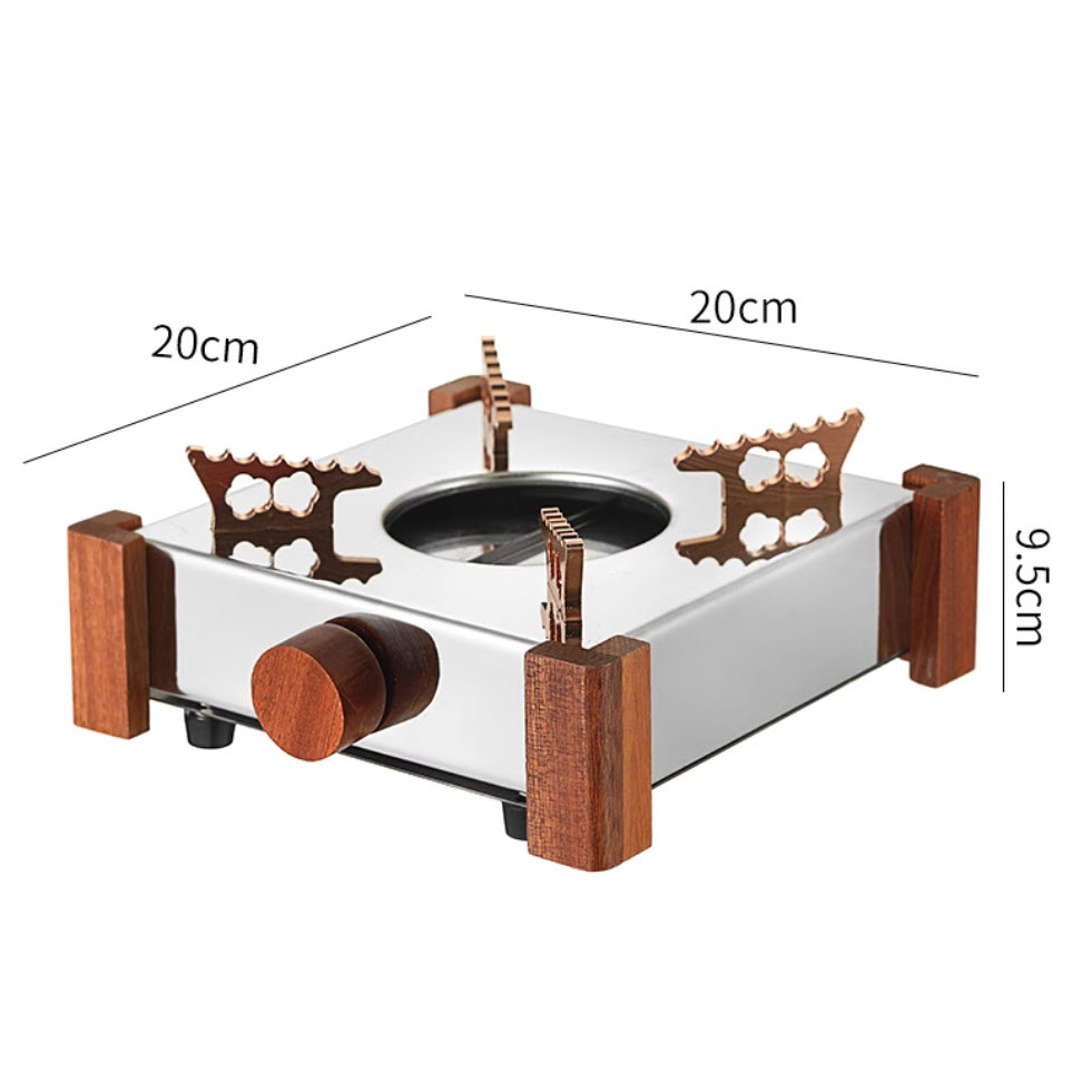 Bếp cồn inox viền chân gỗ cao cấp 20cm GJ103