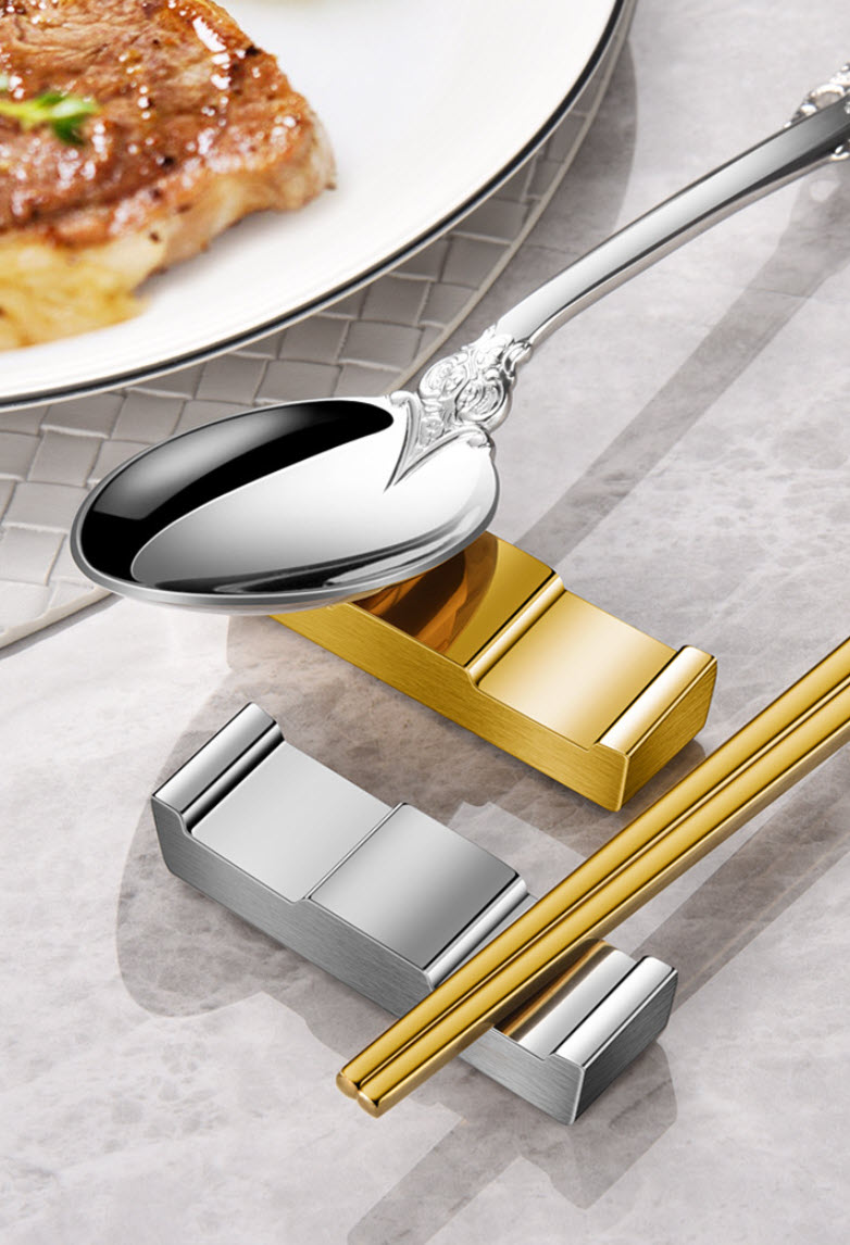 Gác đũa muỗng inox 304 mẫu chữ nhật mạ vàng KT03