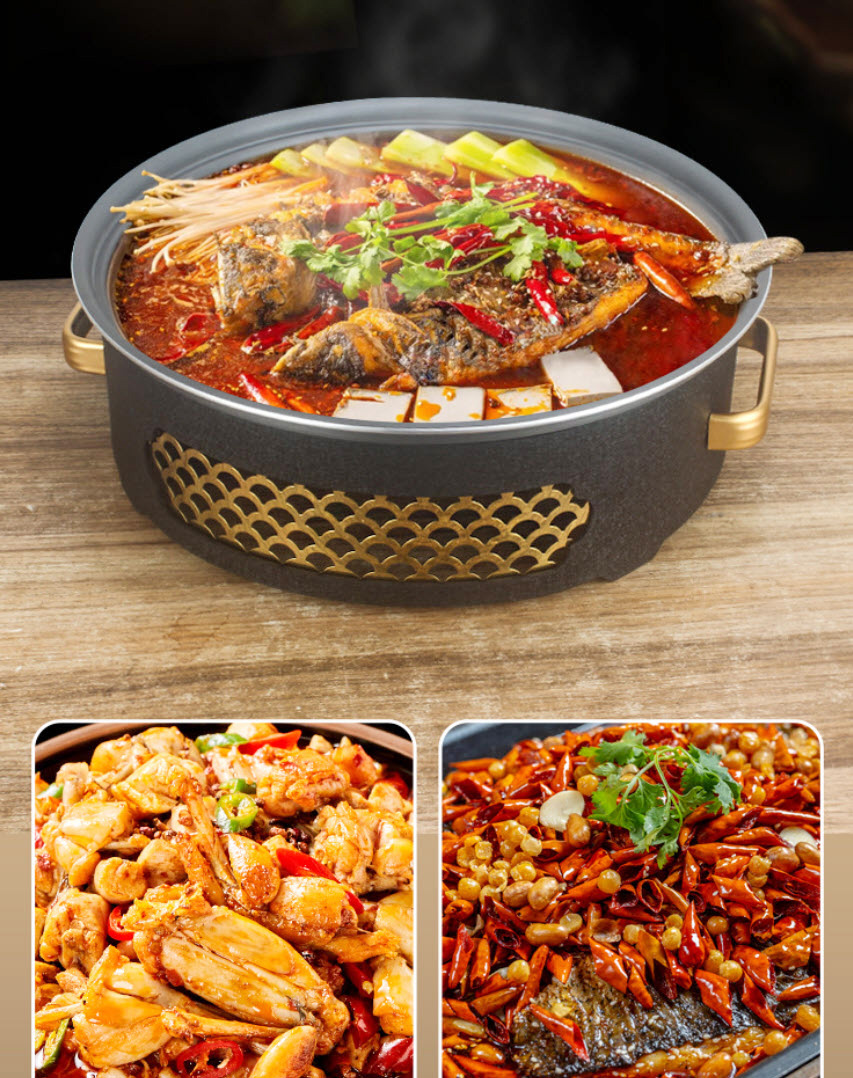 Bộ chảo hâm nóng Cá các món Lagu Crawfish Cua hấp Sườn cay kèm bếp cồn GCH011