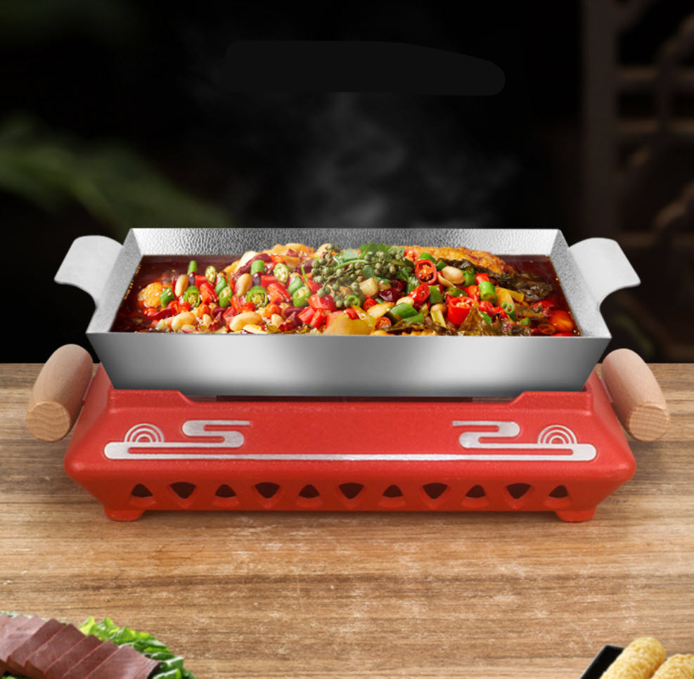 Khay hấp cá hâm nóng buffet các món Hải Sản kèm bếp cồn nhôm theo bộ GCH015
