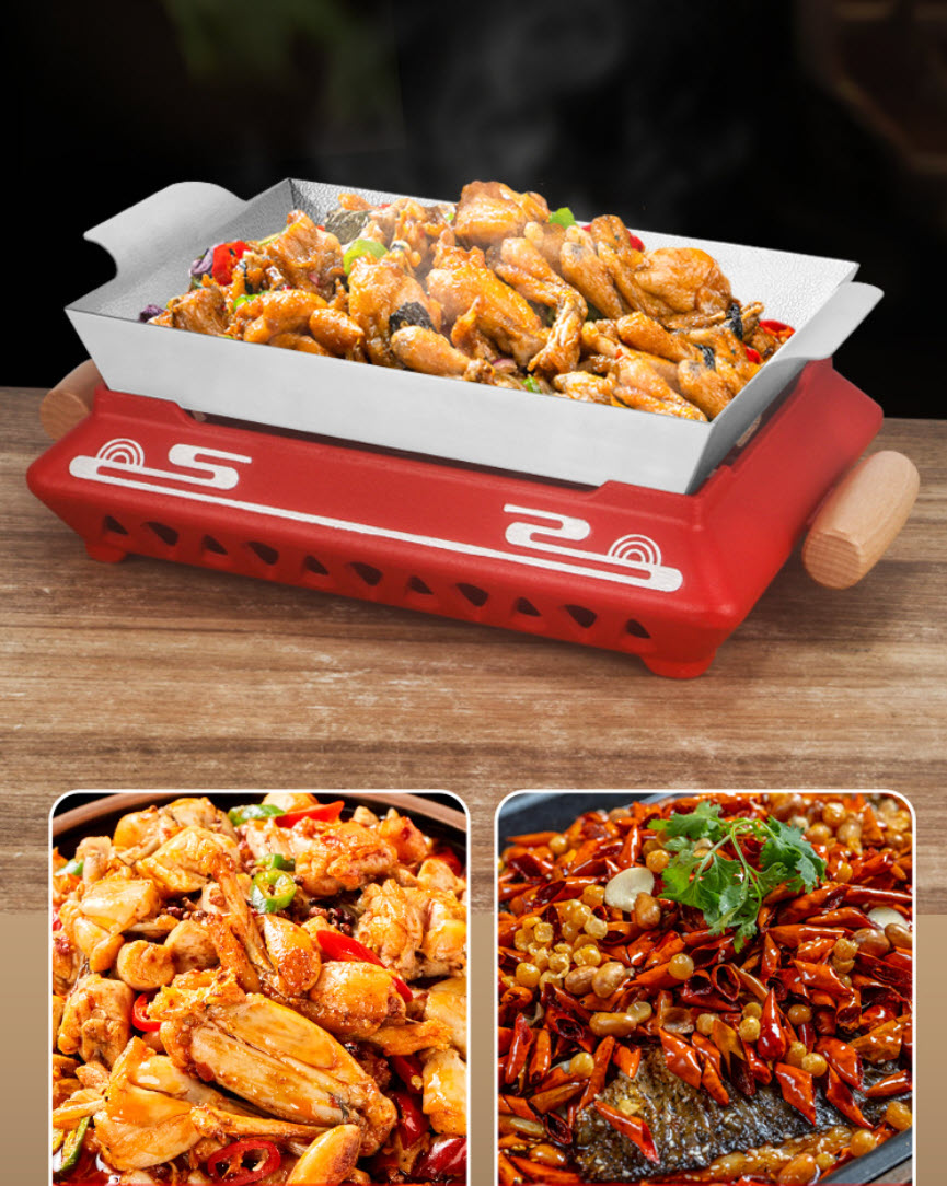 Khay hấp cá hâm nóng buffet các món Hải Sản kèm bếp cồn nhôm theo bộ GCH015