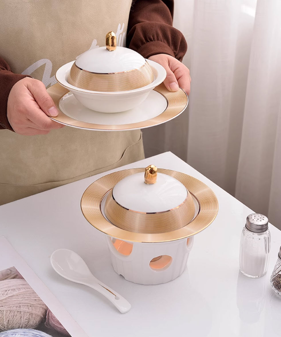 Bát hâm nóng Tổ Yến Bào Ngư Hải Sâm Vi Cá dùng nến 250ml SN1055