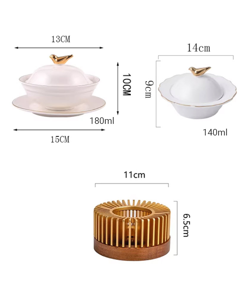 Bát hâm nóng Tổ Yến Bào Ngư Hải Sâm Vi Cá dùng nến 180ml SN1059
