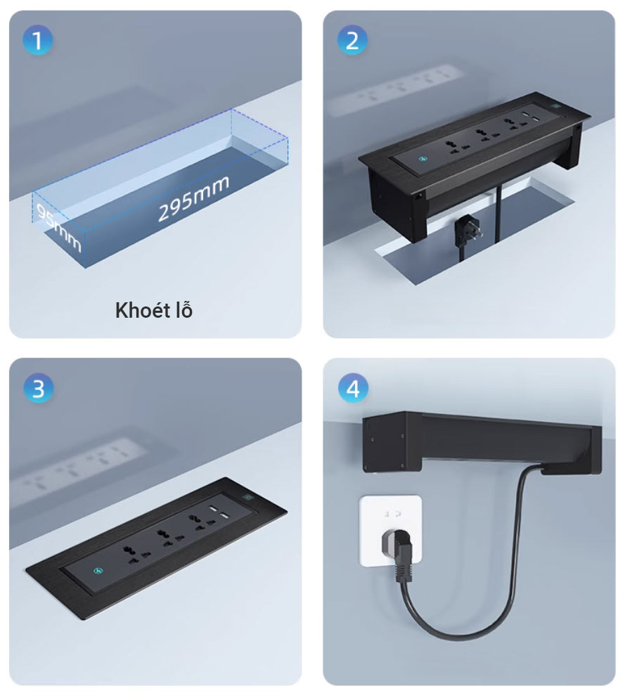 Ổ cắm âm bàn xoay tự động sạc không dây 3 ổ cắm 2 USB-A OEM JRB011