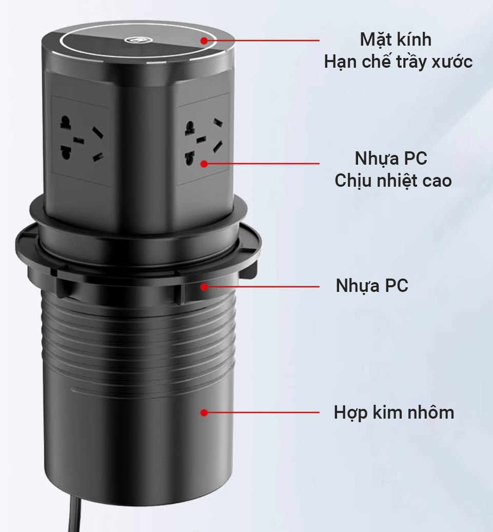 Ổ cắm âm bàn trượt bán tự động sạc không dây 3 ổ cắm 2 USB-A+C OEM BJQP2