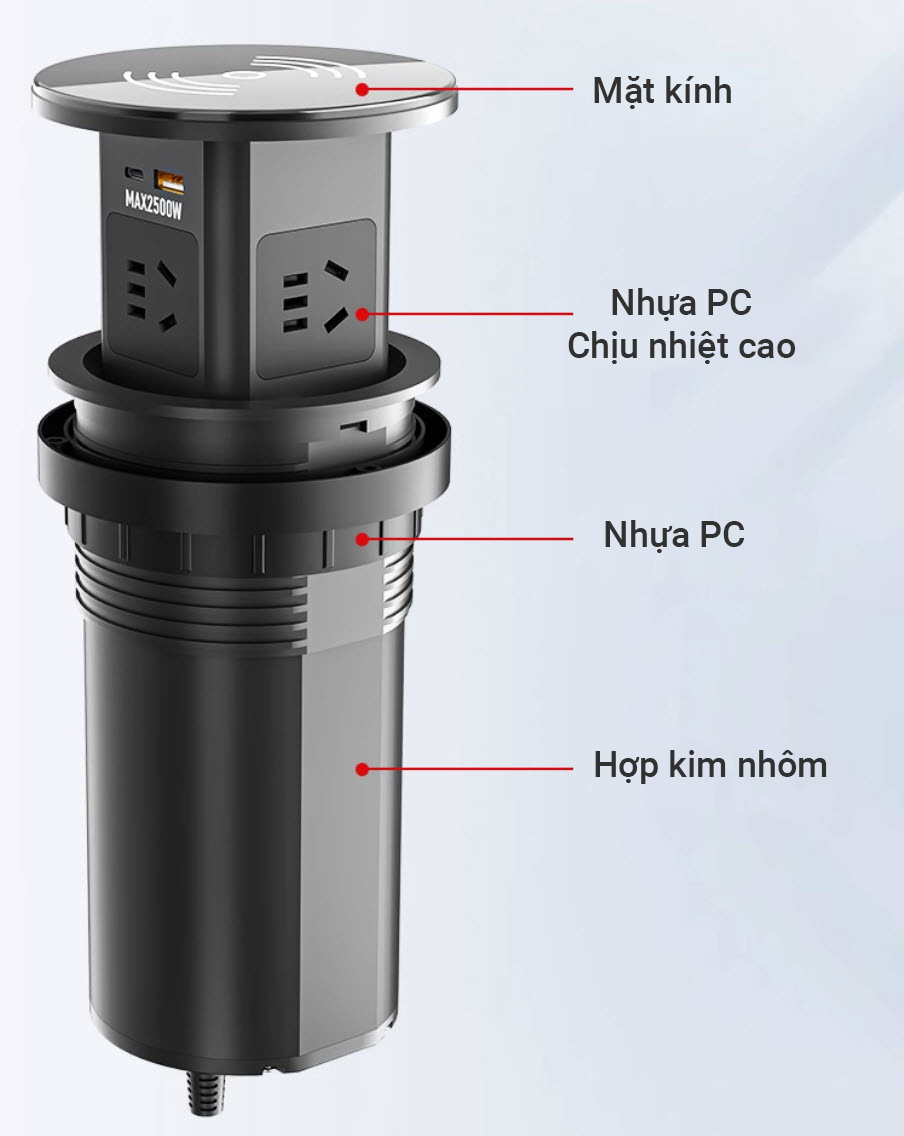 Ổ cắm âm bàn trượt bán tự động sạc không dây 4 ổ cắm 2 USB A-C OEM BJQP3
