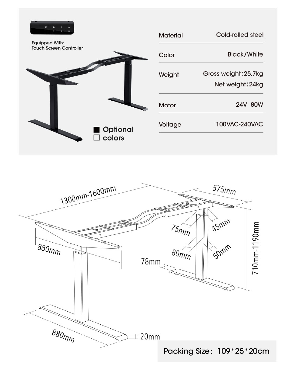 Chân bàn nâng hạ thông minh 2 động cơ cho mặt bàn chữ L chịu tải 120kg Boster B08