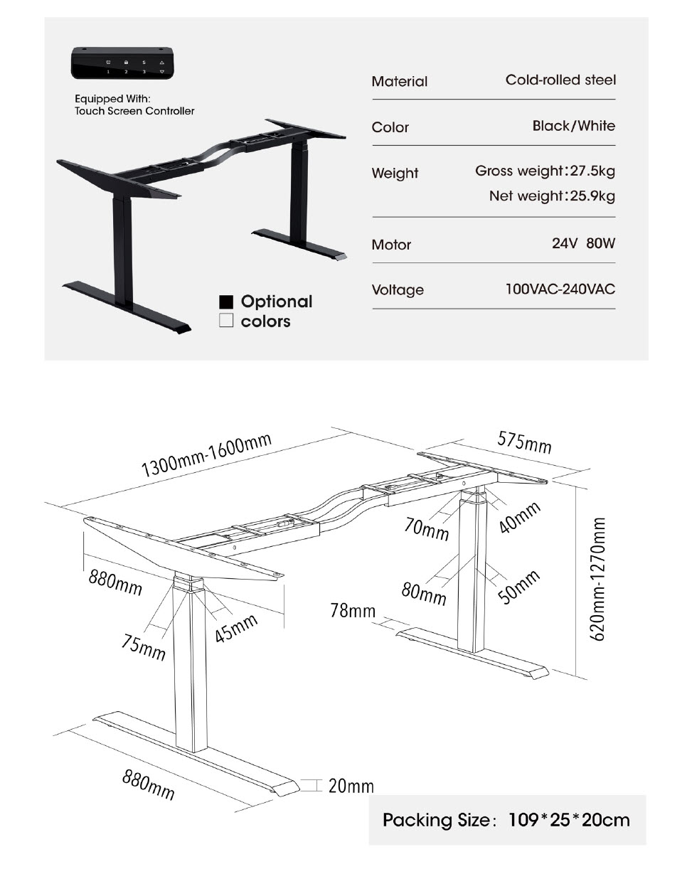 Chân bàn nâng hạ thông minh 2 động cơ cho mặt bàn chữ L chịu tải 120kg Boster B08