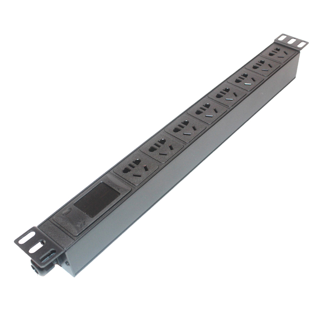 Thanh nguồn PDU tủ rack 8 cổng có đồng hồ đo điện áp vỏ nhôm XTE435