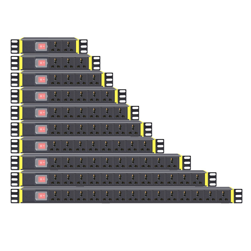 Thanh nguồn PDU tủ rack 2-12 cổng chuẩn quốc tế có công tắc nguồn vỏ nhôm 1U CYX11