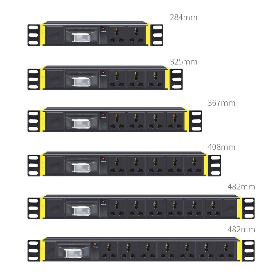 Thanh nguồn PDU tủ rack 2-7 cổng chuẩn quốc tế có CB quản lý nguồn vỏ nhôm 1U CYX12