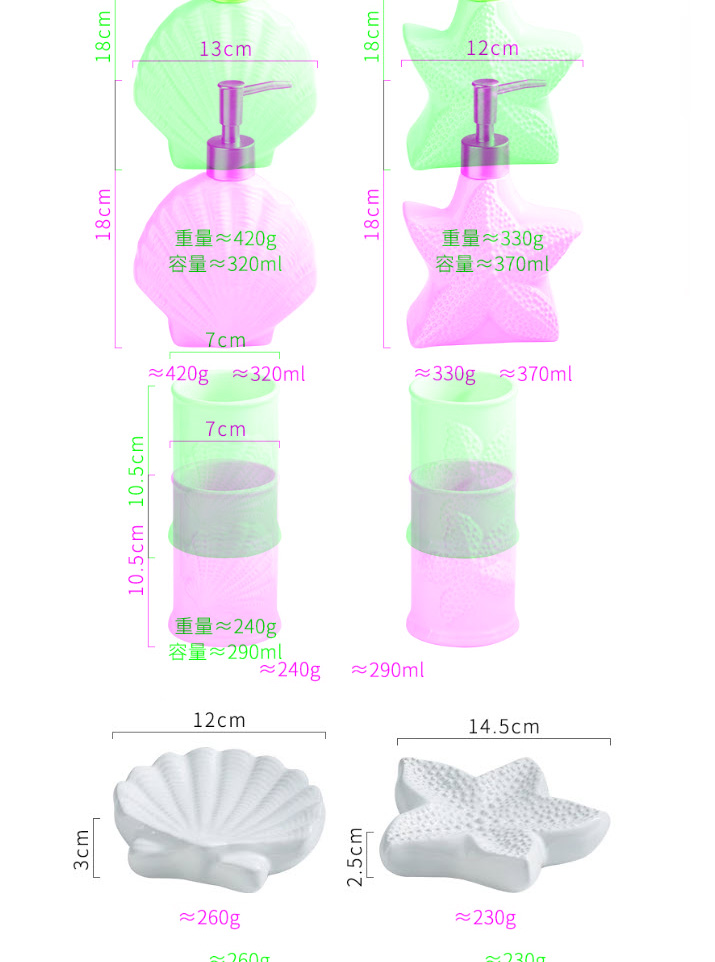 Bộ đồ dùng nhà tắm Vỏ Sò Sao Biển sứ trắng 4 món đựng xà bông rửa tay đựng xà bông cục ZANE21B