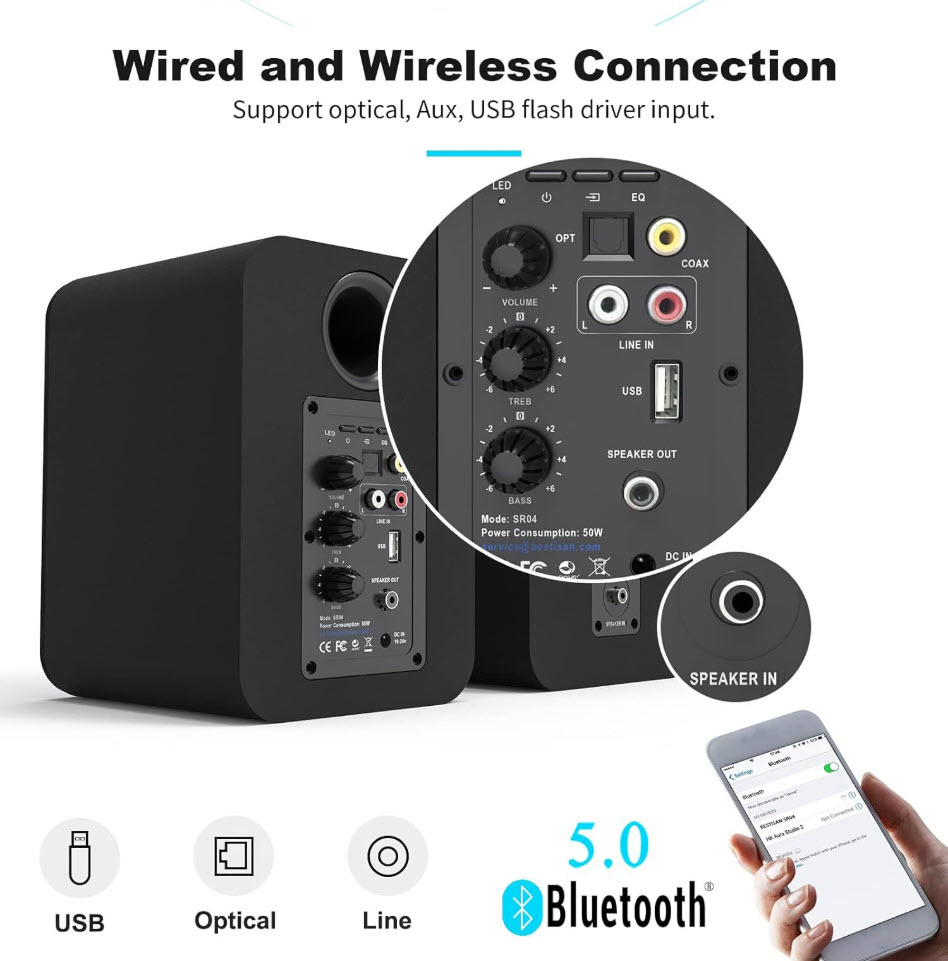 Loa booksheft chủ động 4inch 50W Bestisan SR04 bluetooth 5.0