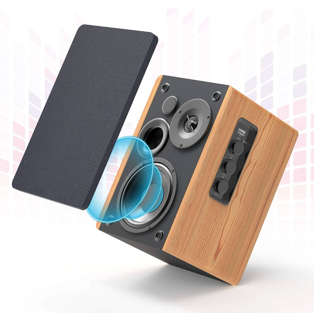Loa booksheft chủ động 4inch vỏ gỗ Bestisan SR01 bluetooth 5.0 công suất 50W