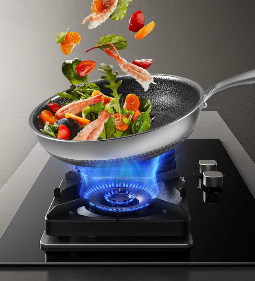 Chảo inox 316L vân tổ ong đáy bằng PDG03 kết cấu 3 lớp size 26-32cm nắp kính