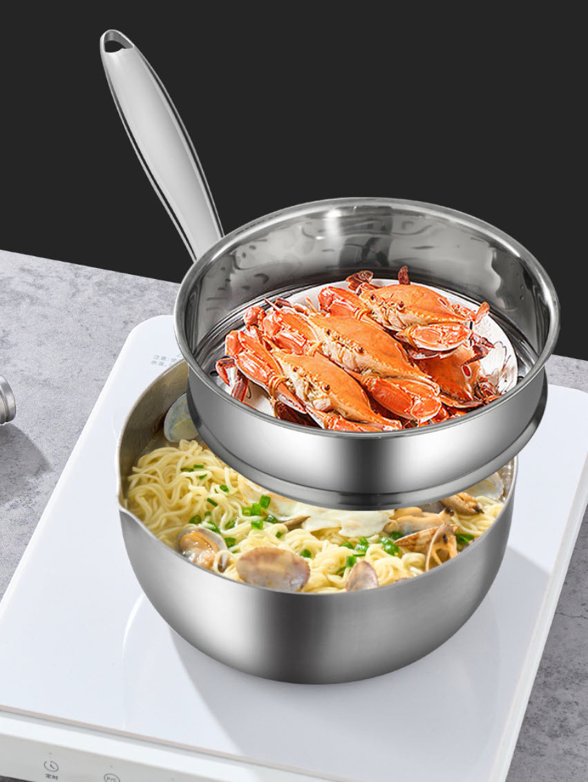 Nồi nấu sữa titanium cao cấp vân búa 3D chống dính tự nhiên kèm xửng hấp PDG04