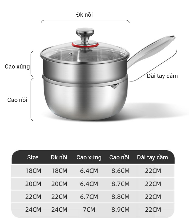 Nồi nấu sữa titanium cao cấp vân búa 3D chống dính tự nhiên kèm xửng hấp PDG04