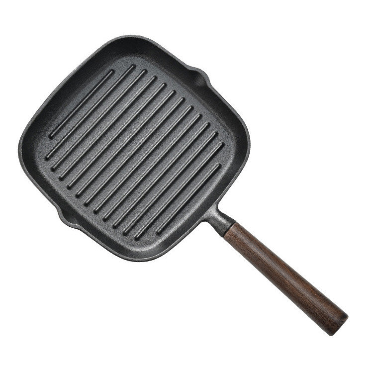 Chảo gang chiên beefsteak 23cm chảo nướng cá nấu các món Tây Âu đáy vân sọc nổi JBX11