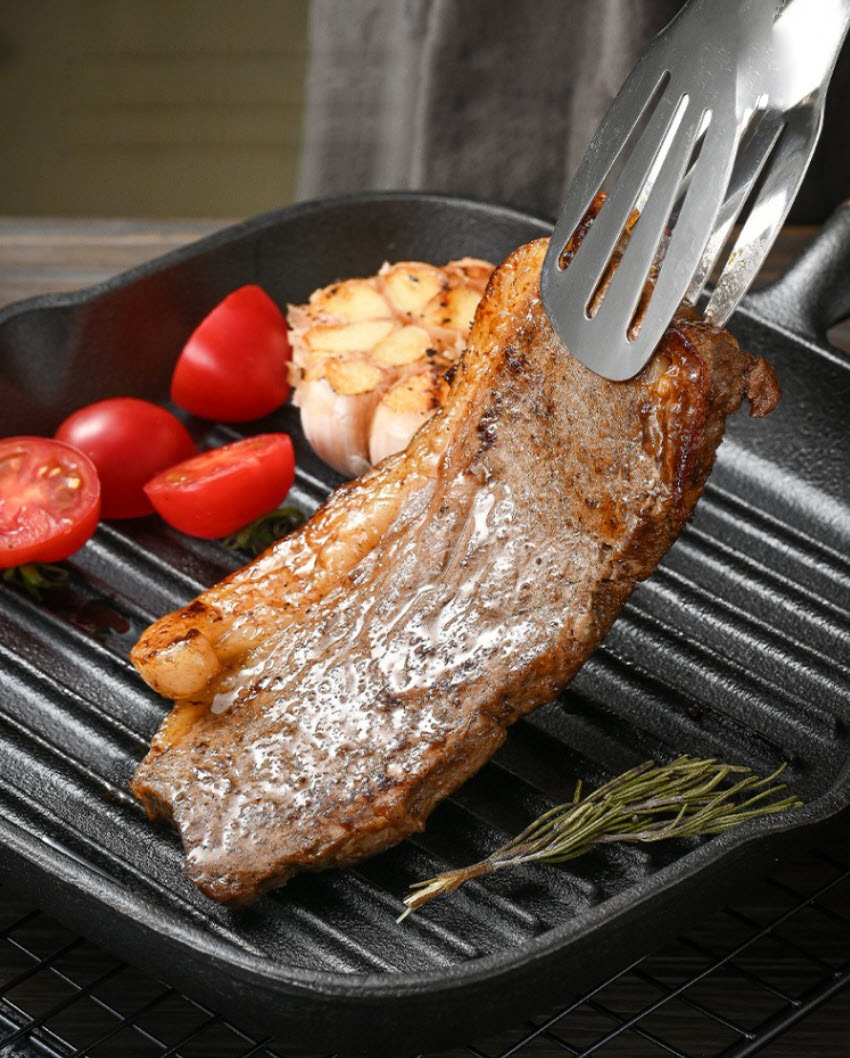 Chảo gang chiên beefsteak 23cm chảo nướng cá nấu các món Tây Âu đáy vân sọc nổi JBX11