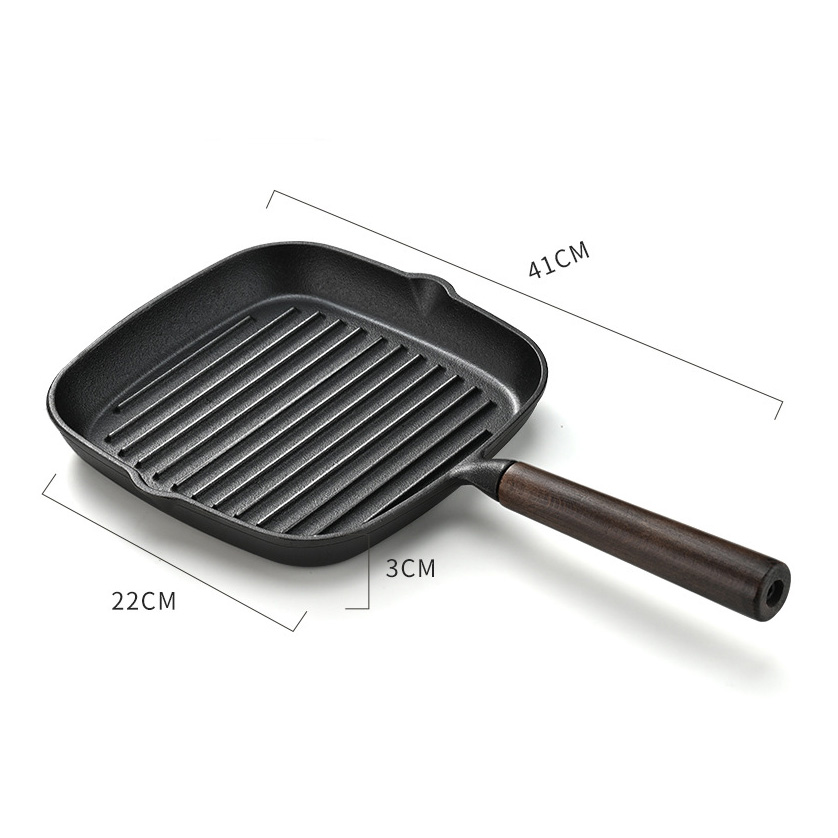 Chảo gang chiên beefsteak 23cm chảo nướng cá nấu các món Tây Âu đáy vân sọc nổi JBX11