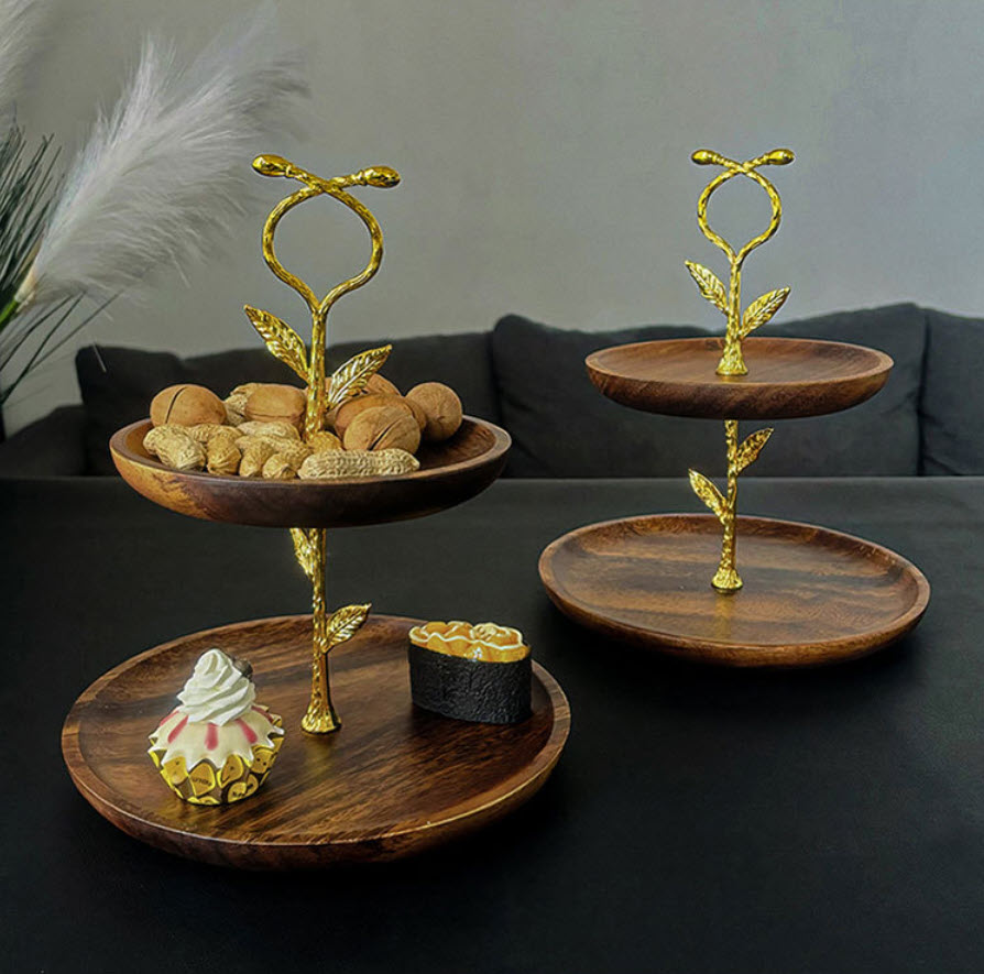Kệ bánh 2-3 tầng gỗ Óc Chó cho Quán Trà tiệc buffet EP011