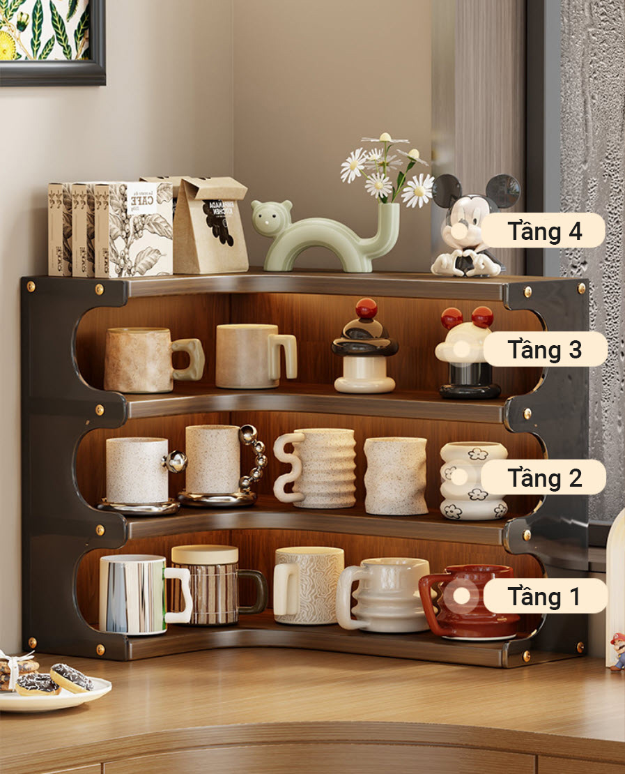 Kệ để mỹ phẩm trang sức kệ ly để bàn THC11 chất liệu acrylic và gỗ