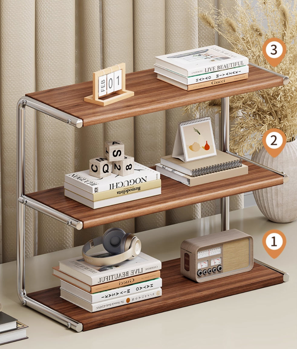 Kệ để đồ cá nhân kệ sách để bàn 40cm MBF11 khung inox vân gỗ Óc Chó