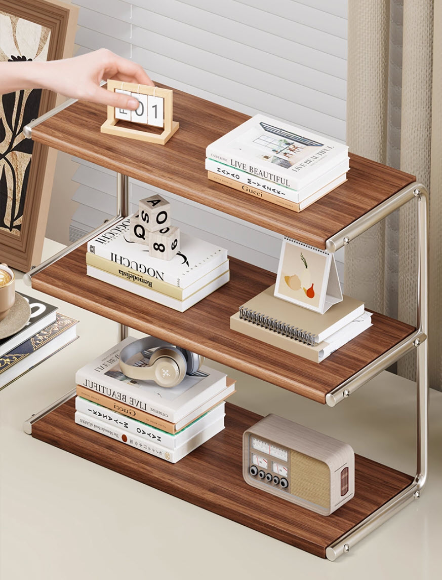 Kệ để đồ cá nhân kệ sách để bàn 40cm MBF11 khung inox vân gỗ Óc Chó