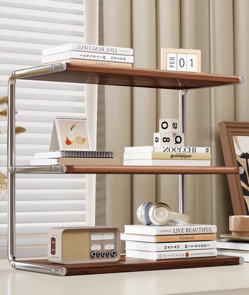 Kệ để đồ cá nhân kệ sách để bàn 40cm MBF11 khung inox vân gỗ Óc Chó