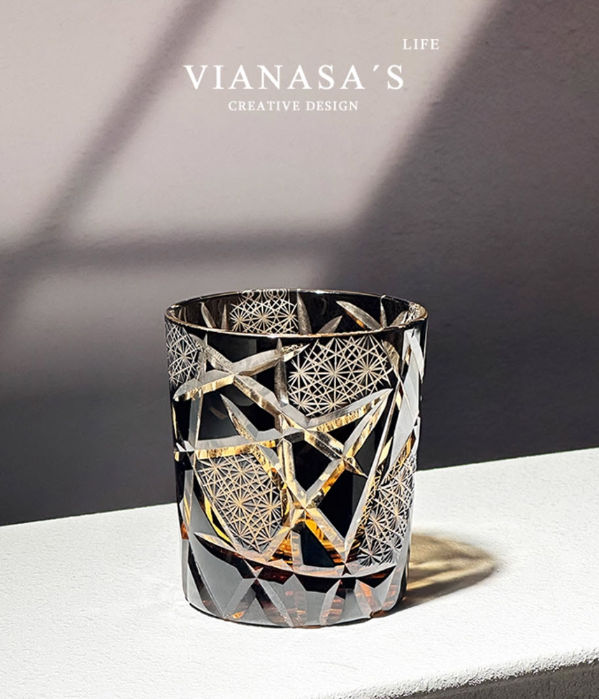 Ly whisky pha lê 28ml chế tác thủ công Edo Kiriko mẫu Twilight of Gods Vianasa VS565