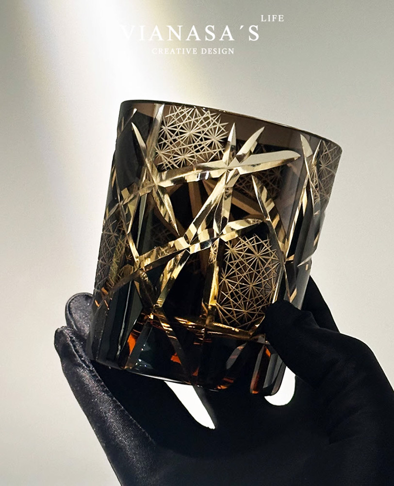 Ly whisky pha lê 28ml chế tác thủ công Edo Kiriko mẫu Twilight of Gods Vianasa VS565