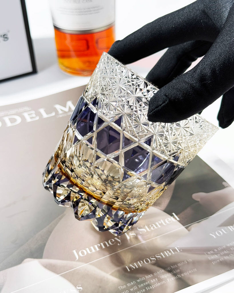 Ly whisky pha lê 330ml chế tác thủ công Edo Kiriko mẫu Fluorite Vianasa VS3233