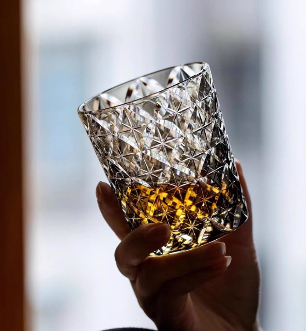 Ly whisky pha lê 250ml chế tác thủ công Edo Kiriko mẫu Shippo Vianasa VS4234