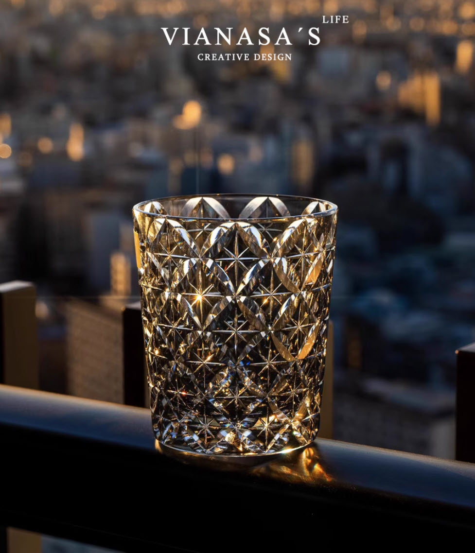 Ly whisky pha lê 250ml chế tác thủ công Edo Kiriko mẫu Shippo Vianasa VS4234