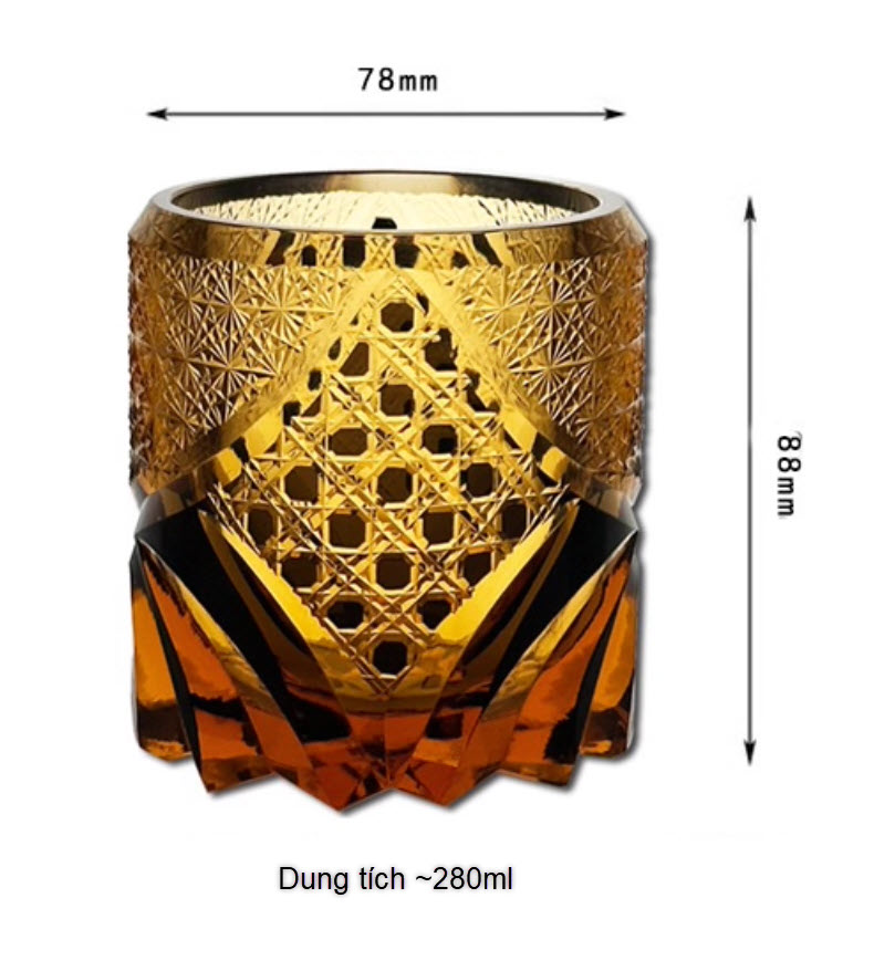 Ly wishky pha lê 280ml chế tác thủ công Edo Kiriko mẫu Black Samurai Vianasa VS32323