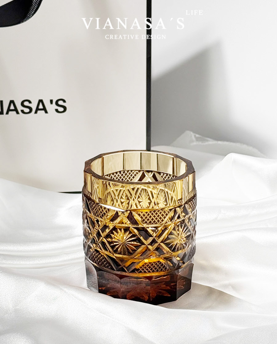 Ly wishky pha lê 280ml chế tác thủ công Edo Kiriko mẫu Bandit Stone Vianasa VS34343