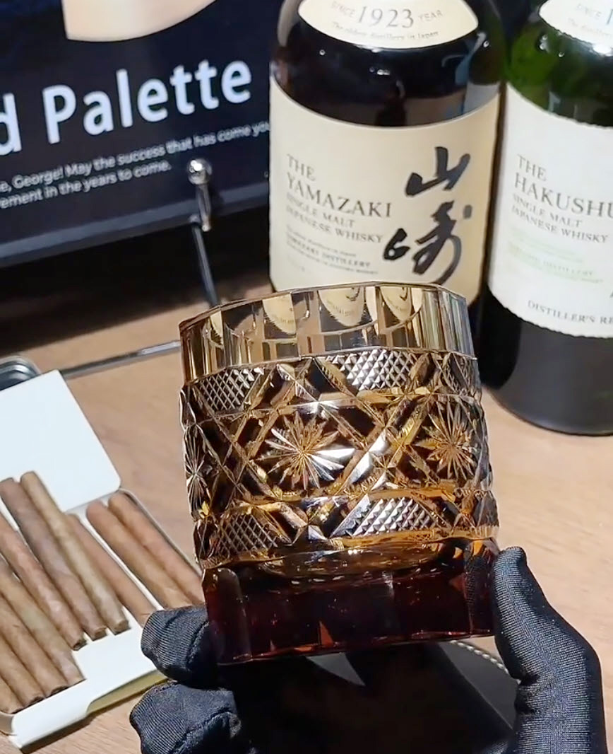 Ly wishky pha lê 280ml chế tác thủ công Edo Kiriko mẫu Bandit Stone Vianasa VS34343