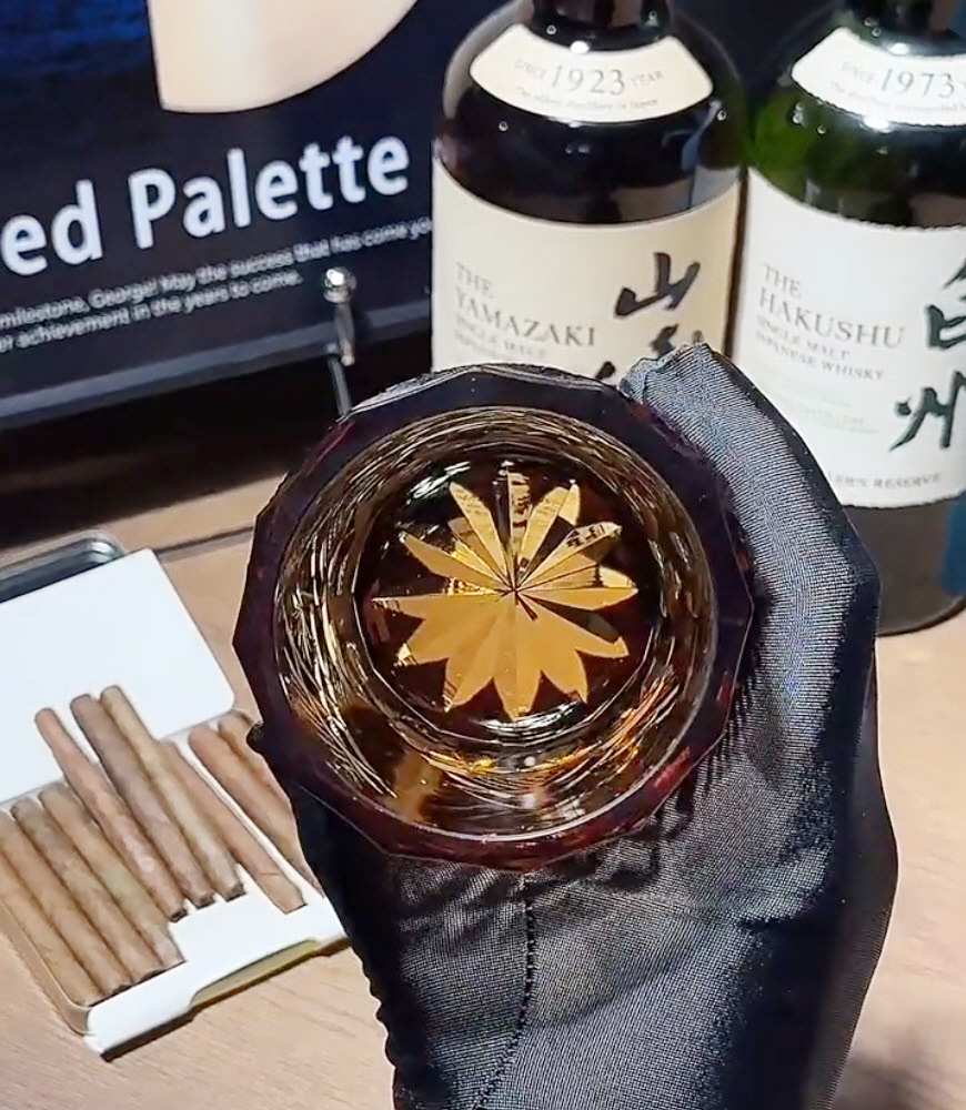 Ly wishky pha lê 280ml chế tác thủ công Edo Kiriko mẫu Bandit Stone Vianasa VS34343